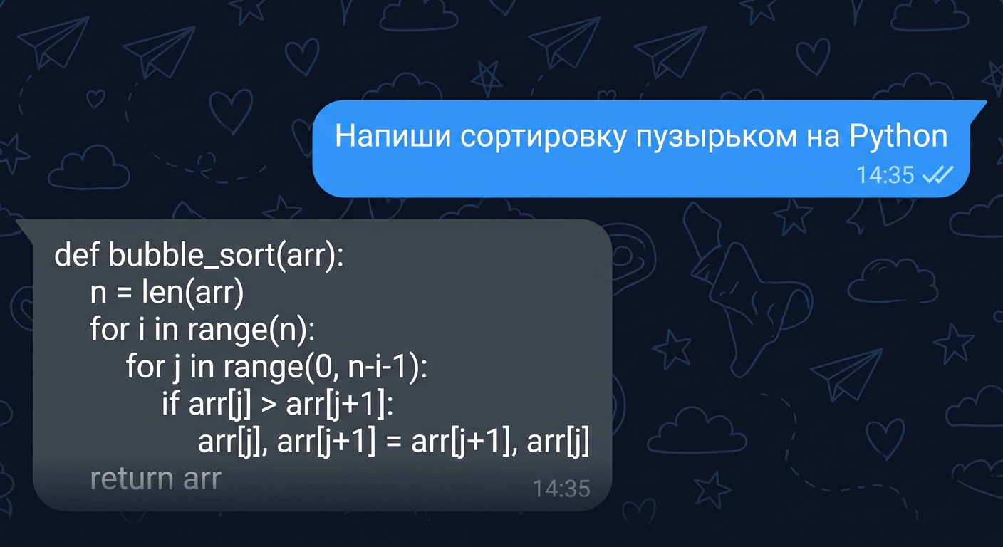 Пример написания кода в чате